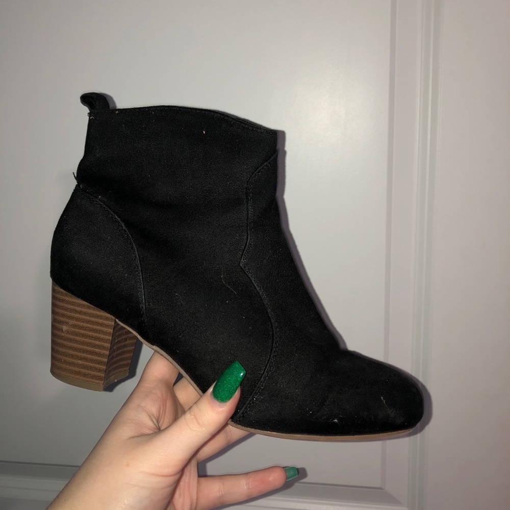 Black faux leather booties